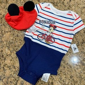 NWT - Disney Baby Mickey Bonjour Set - Onesie and Cap - Size 18-24 months